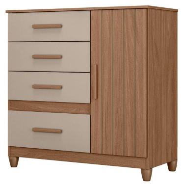 Imagem de Comoda Venus 4 Gavetas 1 Porta Com Pes 98 Cm Carvalho Fendi Friso Moval