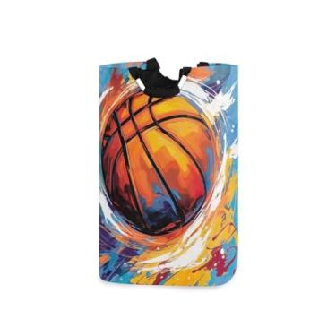 Imagem de ATTX Cesta de roupa suja de basquete laranja com alças acolchoadas – cesto de roupas dobrável à prova d'água para banheiro, quarto, dormitório, cesta organizadora de lavanderia resistente (418)
