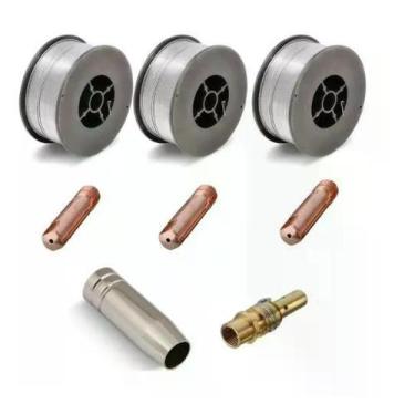 Imagem de Kit Mig - 3 Arame Solda Mig S/ Gás 0,8mm + 3 Bicos De Contato 0,8mm + 