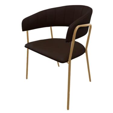 Imagem de Cadeira com Braços Maraú PSG Móveis Estofada Courrissimo Café com Base Aço Dourado