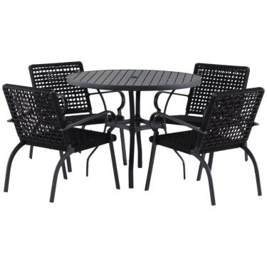 Imagem de Kit 4 Cadeiras Corda Náutica E Mesa Tampo Ripado Varanda Preto