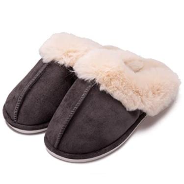 Imagem de AKINGIO Pantufa unissex masculina e feminina, fofa, macia, quente, para uso interno e externo, sapatos de quarto de inverno, Cinza, 13-14 Women/11-12 Men
