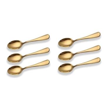 Imagem de Kit 6 Colheres de Sobremesa de Aço Inoxidável, Dourada, Colher de Louça Luxuosa