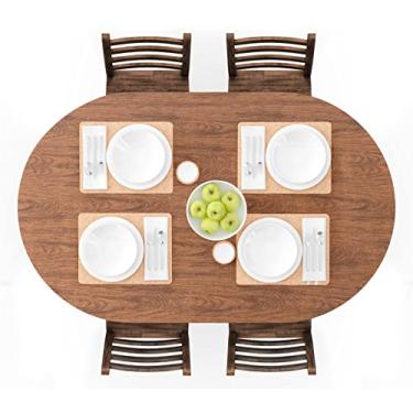 Imagem de UMINEUX Toalha de Mesa de Vinil Oval Ajustada com Borda Elástica e Forro de Flanela, Tamanho 106 x 168 cm, Madeira Escura