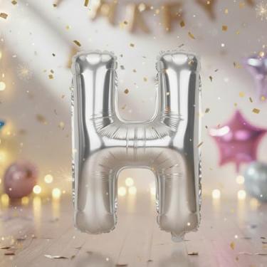 Imagem de Balões grandes de letras prateadas H de 81 cm, balões Hylar Hlphabet preenchidos com hélio para festas de aniversário e decorações de aniversário, suprimentos grandes de prata para decoração de festa