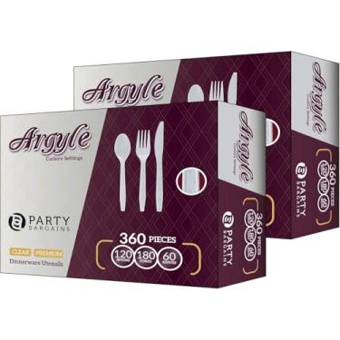 Imagem de Party Bargains Talheres de plástico branco 720 peças: 360 garfos, 240 colheres, 120 facas. Conjunto de utensílios de prata descartáveis resistentes e sólidos para casamentos, buffets, almoços