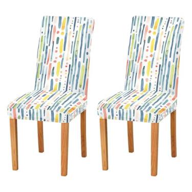 Imagem de Wassud Capas de cadeira com pincel, pincel, aquarela para sala de jantar, capa elástica para cadeira de cozinha, conjunto de 2 protetores de assento laváveis