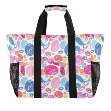 Imagem de Wassud Círculos desenhados à mão sacolas de compras reutilizáveis grande bolsa de lona impermeável organizador para praia, piquenique, lavanderia, viagem