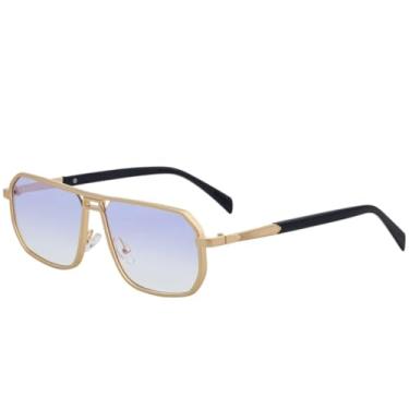 Imagem de Óculos de sol retrô de metal quadrado vazado feminino, moda masculina, clássico, para dirigir, viajar, pescar, UV400 (dourado, azul claro)