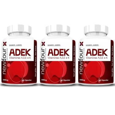 Imagem de Kit 3x Adek Vitaminas A D E K 500mg 60 Capsulas NewFour-Unissex