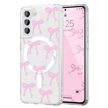Imagem de UEEBAI Capa magnética para Samsung Galaxy S21 5G, capa de arco compatível com MagSafe, fita fina sem fio, estética, capa protetora antiamarelamento à prova de choque para mulheres e meninas - rosa