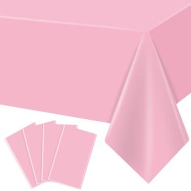 Imagem de MRJ Pacote com 4 toalhas de mesa de plástico rosa para mesas retangulares, toalhas de mesa descartáveis, 137 x 272 cm, à prova d'água, para meninas, festas, piqueniques, dia dos namorados