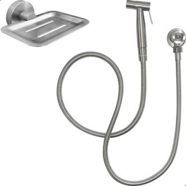 Imagem de Kit Ducha Higiênica Inox Escovado E Saboneteira De Parede Acessórios B