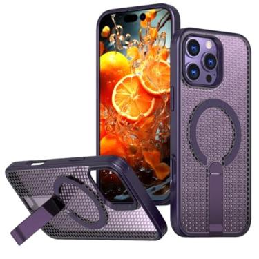 Imagem de IRTGFG Capa magnética com dissipação de calor e resfriamento para iPhone 16E, à prova de choque, com suporte oculto (para iPhone 16E/roxo)