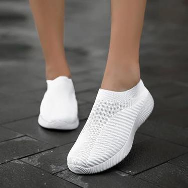 Imagem de Tênis de caminhada feminino, de malha, casual, moderno, sem cadarço, leve, respirável, para caminhada, antiderrapante, Branco, 36/37 BR