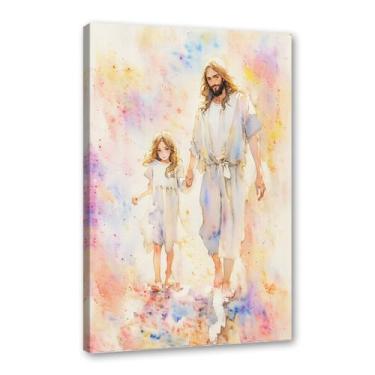 Imagem de Aquarela Jesus Retrato Deus Cristão Arte de Parede Cristo Impressão em Tela Pintura Imagens de Parede para Sala de Estar Decoração de Casa (SKU5,16x24" = (40 x 60 cm), Emoldurado (Tela Embrulhada))