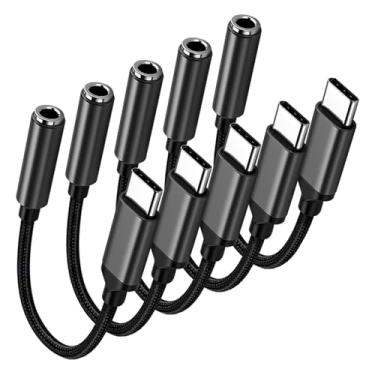 Imagem de Pacote com 5 adaptadores USB C para fone de ouvido de 3,5 mm tipo C, cabo auxiliar de áudio, dongle compatível com iPhone 16/15/15 Plus/15 Pro/15 Pro Max/iPad/Pixel, Samsung Galaxy S23 S22 S21 S20
