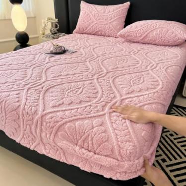 Imagem de Capa de colchão elástica de veludo macio, protetor de colchão quente e espesso, tecido respirável para decoração de cama e conforto - rosa | 200 x 220 cm