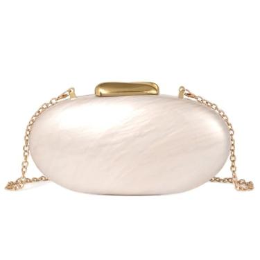 Imagem de Ryxuzer Bolsa clutch de acrílico de luxo para mulheres, bolsa noturna creme perolado com fecho magnético, elegante bolsa formal para casamentos, festas e ocasiões especiais