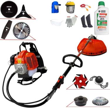 Imagem de Roçadeira Costal Terra GRC430 43cc Com Carretel + Facas 2 Pontas, 3 Pontas, 6 Pontas, 40 Dentes Vídea, 80 Dentes, Trimmer e Escova + Óleo Stihl + EPI