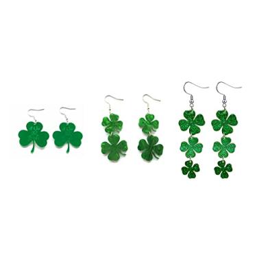 Imagem de 3 pares de brincos de dia de São Patrício para mulheres e meninas, brincos de trevo verde trevo chapéu irlandês trevo brincos de pino de trevo leve joias de presente para o dia de São Patrício, Medium, Acrílico, Sem Pedra Preciosa