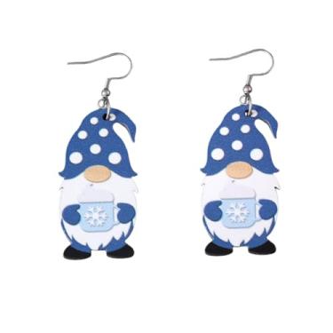 Imagem de Brincos de gnomo de neve de inverno de madeira fofos brincos de anões de inverno amor coração amor bola de neve brincos de gnomo branco azul inverno Natal Hannukah joias presentes, Madeira, Sem pedra