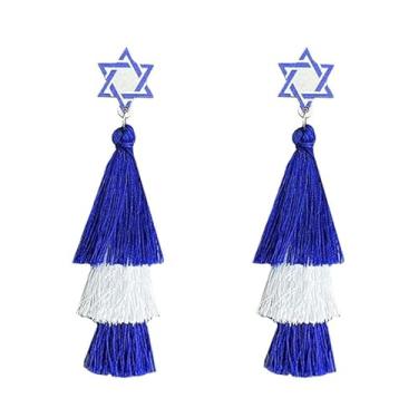 Imagem de Brincos de borla em camadas de Hanukkah para mulheres, Chanucá, Estrela de Davi, branco, azul, borla, brincos pendurados, presentes de festa de Hanukkah, Small, Resina, Sem pedra preciosa