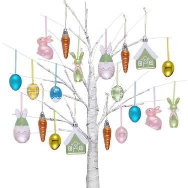 Imagem de Valery Madelyn 20 peças de enfeites de ovos de Páscoa para decorações de pequenas árvores, rosa pastel, azul, verde, plástico, inquebrável, decoração, decoração de festa de primavera