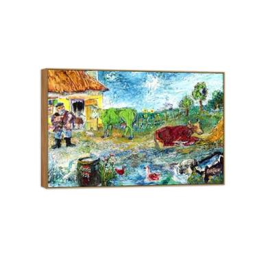 Imagem de David Burliuk Famosas impressões em tela de arte de parede prontas para pendurar. Cena de quintal Pintura de moldura de madeira para decoração de sala de estar 20 x 30 cm 8 x 12 pol