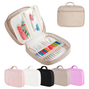 Imagem de Capa de gancho de crochê, organizador de agulhas de crochê leve com bolsos transparentes com zíper, suporte de gancho de crochê para armazenamento de agulhas de tricô, presente para mulheres e