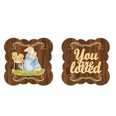 Imagem de Kihraw 2 peças de arte de parede de coelho, vintage coelho mãe e bebê decoração de madeira - você é amado - imagens de coelho berçário decoração de parede para quarto de bebê meninas crianças berçário