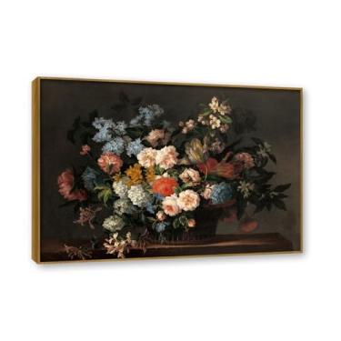 Imagem de Moldura de teca. Arte em tela floral country, pintura botânica vintage de natureza morta, decoração de parede de cozinha de fazenda emoldurada para sala de jantar. A39. 50 x 70 cm - 19,6 x 27,5 pol