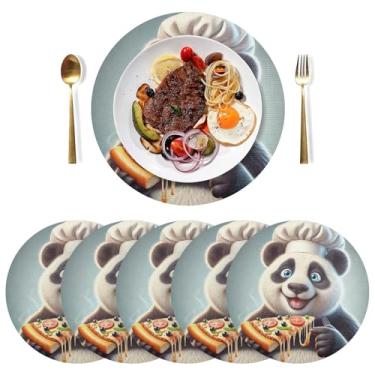 Imagem de Jogo americano de mesa de jantar de PVC durável de 38 cm Panda Pizza, conjunto de 6, tapetes de mesa laváveis para mesa de jantar