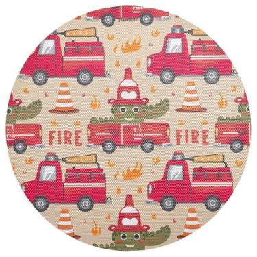 Imagem de Jogo americano de mesa de caminhões de bombeiros de crocodilo de 38 cm, conjunto de tapetes de jantar de PVC com 1 tapete para mesa de cozinha antiderrapante