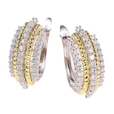 Imagem de Brincos de argola banhados a dois tons modernos para mulheres joias de zircônia cúbica cintilante, One, Metal, Zircônia cúbica