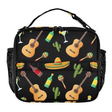 Imagem de Joisal Lancheira clássica de madeira, guitarras, cerveja, cacto, para meninas, mulheres, lancheira, crianças, homens, lancheira para trabalho, bolsa térmica macia, isolada com alça de ombro ajustável