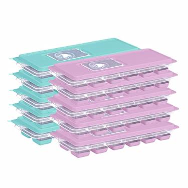 Imagem de Kit 10 Formas de Gelo com Tampa Facil de Encher 12 Cubos (Verde e Rosa)