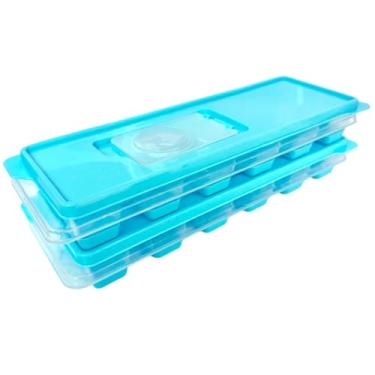 Imagem de Kit Com 02 Forminhas De Gelo Com Tampa Fácil De Encher E Fundo Em Silicone Livre De BPA Ideal Para Papinha De Bebê (Azul)