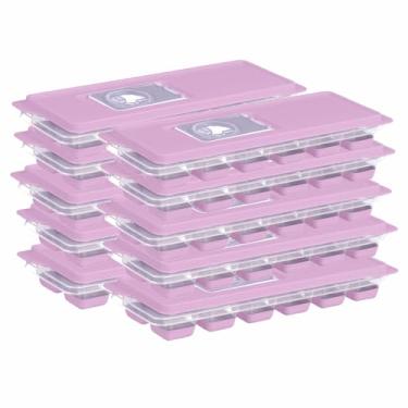 Imagem de Kit 10 Formas de Gelo com Tampa Facil de Encher 12 Cubos (Rosa)