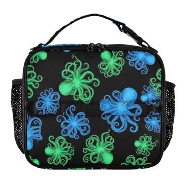 Imagem de Joisal Lancheira vibrante azul verde polvo para mulheres, meninas, lancheira masculina e infantil, lancheira para trabalho, bolsa térmica para alimentos portátil para adultos