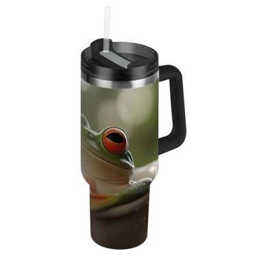 Imagem de Divertidos copos de banheira sapo com tampas e canudo garrafas de água de aço inoxidável copo isolado com alça 850.5 g copos de café quente adultos para carro