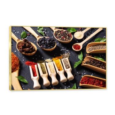 Imagem de NHLDZYH Molduras douradas. Temperos de imagem de cozinha moderna, impressão de arte, imagens para cozinha, decoração de parede de cozinha moderna. C22. 30 x 45 cm