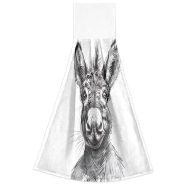 Imagem de Toalhas de mão de outono de burro preto e branco com laços para pendurar conjunto de toalhas de forno de 2 itens essenciais decorativos de cozinha altamente absorventes, 46 x 35 cm