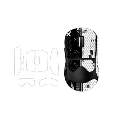 Imagem de WUNIAK Fita antiderrapante para mouse Logitech G PRO X Superlight 2, pele de mouse ultrafina com absorção de suor, conjunto de adesivos antiderrapantes laváveis e reutilizáveis, impressão em preto e