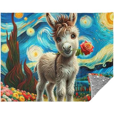 Imagem de TSENQUE Cobertor feminino de lã de burro fofo de noite estrelada para sofá-cama 178 cm x 139 cm cobertor de inverno personalizado decorativo