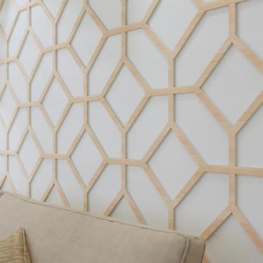 Imagem de MidModArt Painéis de parede decorativos modulares de PVC para sala de estar lobby quarto, 8 peças cruz grade - carvalho falso textura de madeira de carvalho