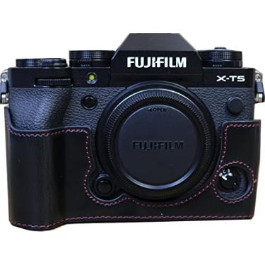 Imagem de Capa para X-T5, BolinUS feita à mão couro PU meia câmera capa capa abertura inferior versão para Fujifilm Fuji X-T5 XT5 com alça de mão (preto)