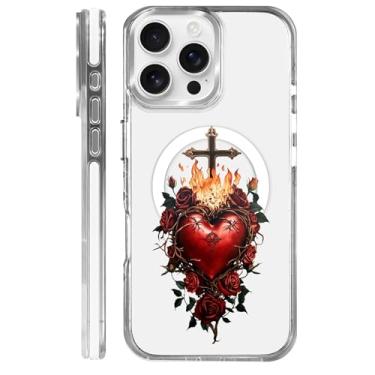 Imagem de MQJCYB Capa magnética para iPhone 16 Pro Max Design em base transparente, compatível com MagSafe, capa protetora fina de TPU macio para telefone feminino e meninas - Sagrado Coração Cristão Jesus