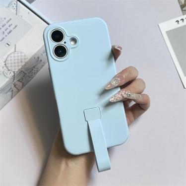 Imagem de IRTGFG Capa de silicone líquido de luxo com suporte para anel de dedo, capa macia, portátil, à prova de choque, fosca, para iPhone 16 Pro Max (para iPhone 16 Pro Max/BU)