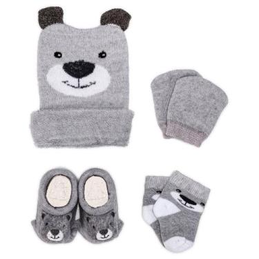 Imagem de Kit Touquinha Meia Luva Pantufa Enxoval Bebê Recém-Nascido Menino Mate